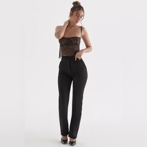 HOUSE OF CB / NWT Tansy Black Satin Trousers XS